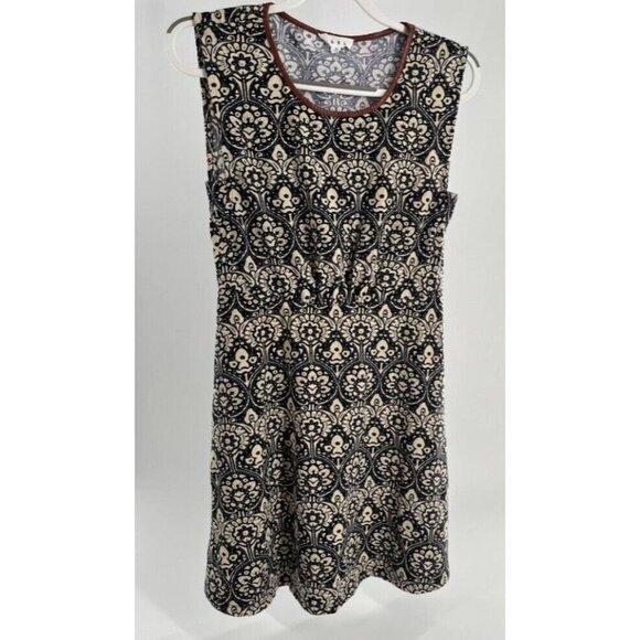 THML Sleeveless Pullover Knit Dress Size Medium Navy Faux Leather Trim - Picture 1 of 8